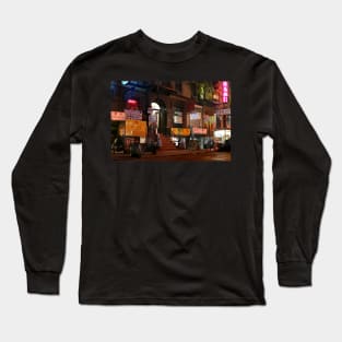 Lights of Chinatown urban street at night New York City Long Sleeve T-Shirt